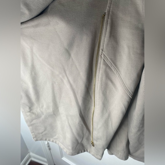 IMAN NWT Tan Global Chic Perfect Ponte Draped Beige Asymmetrical Jacket - Picture 7 of 9